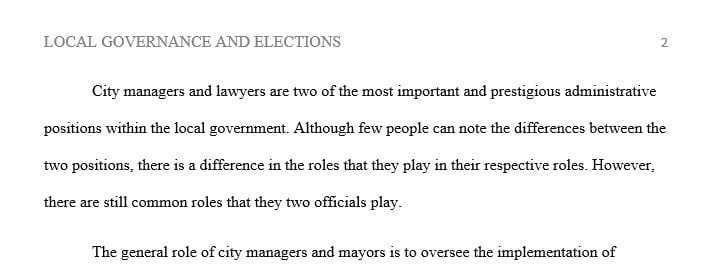 Define the roles of city managers and mayors