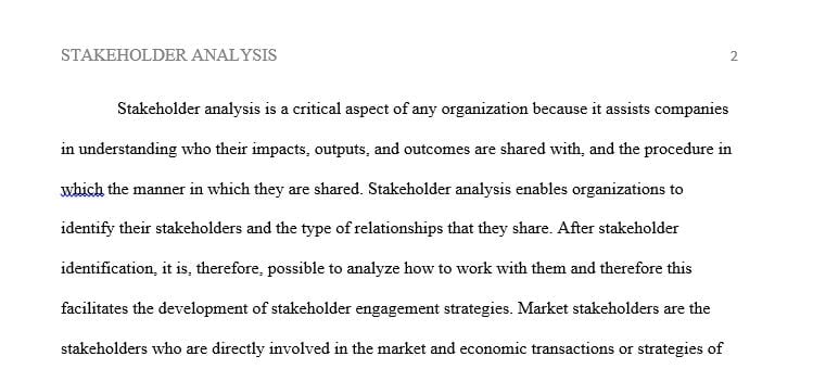 Describe who the relevant market and non-market stakeholders are in this situation