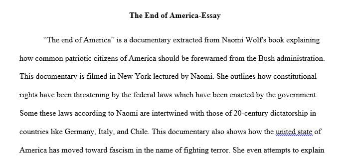 Essay about (the end of america full documentary) movie