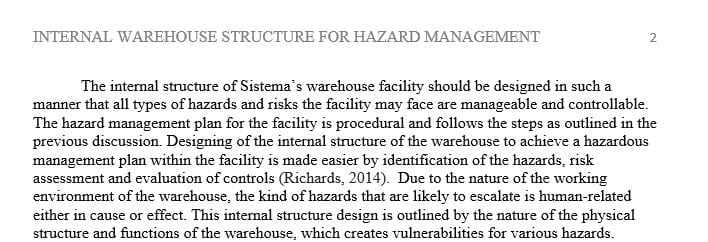 Explain more detail about hazard management plan for Sistema’s facility