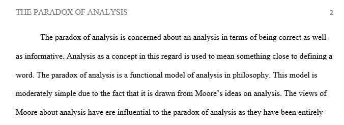 Explain the paradox of analysis. Which solution to the paradox of analysis