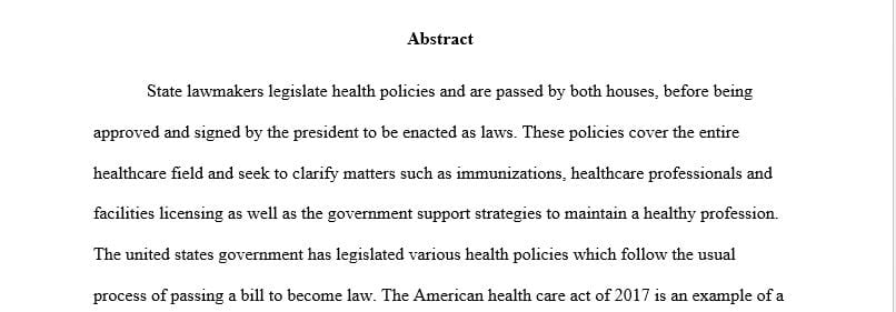 Health Policy Legislation Paper