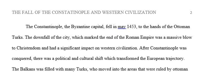 How did the fall of Constantinople to the Ottoman Turks impact western civilization
