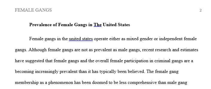 How prevalent are female gangs in the United States