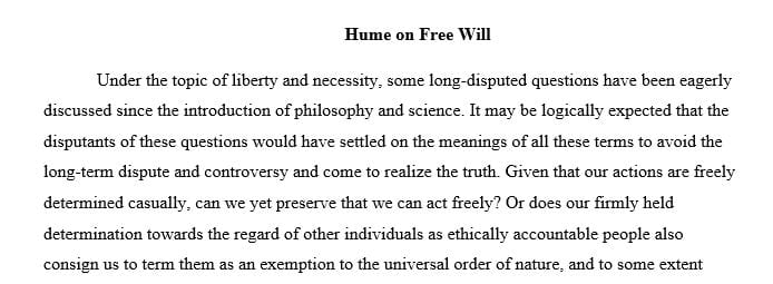 Hume:on free will using book An enquiry concerning human understanding