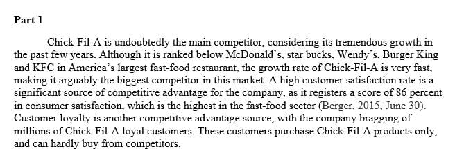 Identify 1 or 2 other major competitors in the fast-food industry and describe their sources of competitive advantage.