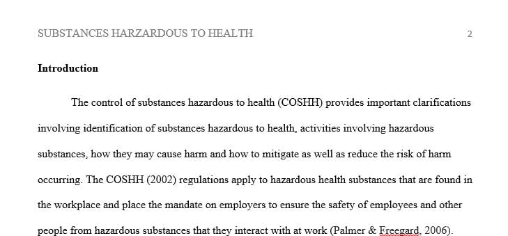 Identify and explain the substances hazardous to health and the related effect of the hazardous substance