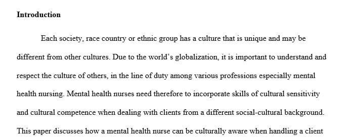 Submit an evidence-based practice paper about cultural competence in mental health nursing