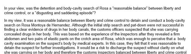 The detention and body-cavity search of Rosa a reasonable balance between liberty and crime control