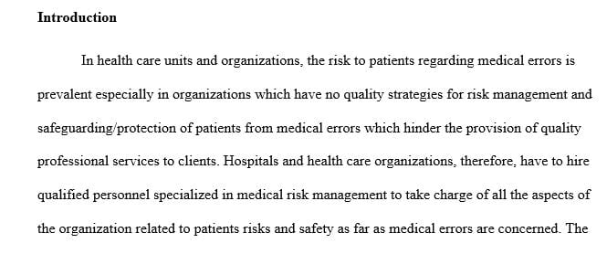 Write a paper detailing a risk management plan based on the following case study scenario.