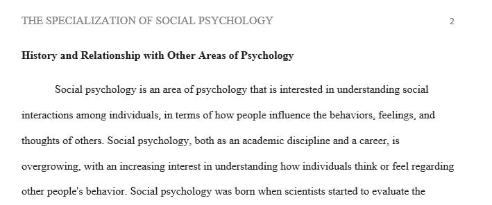 ​Career Review Paper on the particular area of social psychology