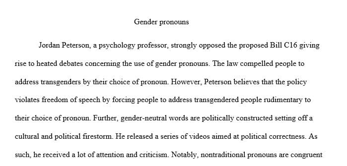 Agreeing with use of gender pronouns instead of against