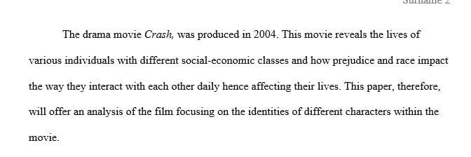 An analysis on the movie crash focusing on the identity of the different individuals.