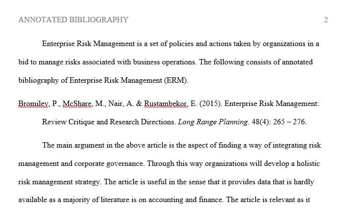 Annotated Bibliography for EDM(Enterprise Risk Management)