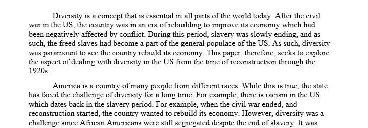 Assignment 1: Dealing with Diversity in America from Reconstruction through the 1920s