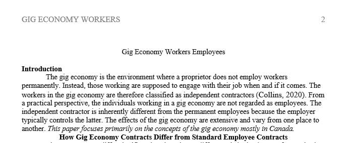 Assignment: Are Gig Economy Workers Employees