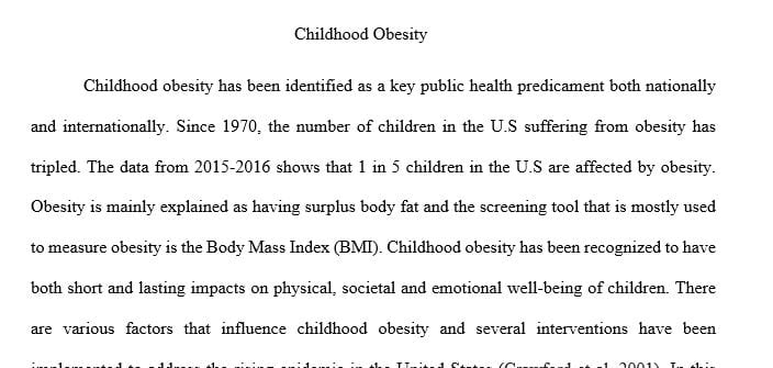 Childhood Obesity; Consider the assumptions and consequences related to various sides of the ethical issue
