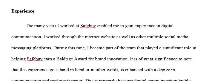 College Transfer Student Essay regarding the Communications & Media Arts major