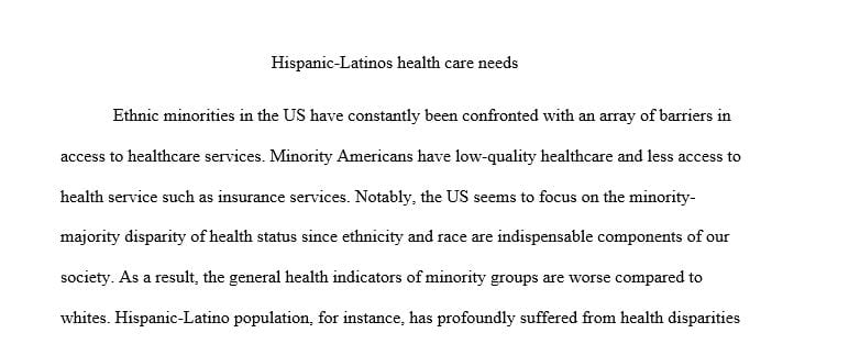 Compare and contrast the health status of your selected minority group to the national average