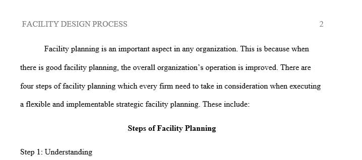 Create a 350- to 525-word paper or handout summarizing the process of addressing facility planning needs