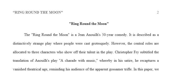 Critique of the play Ring Round the Moon. has to be very detailed and written with great sentences.