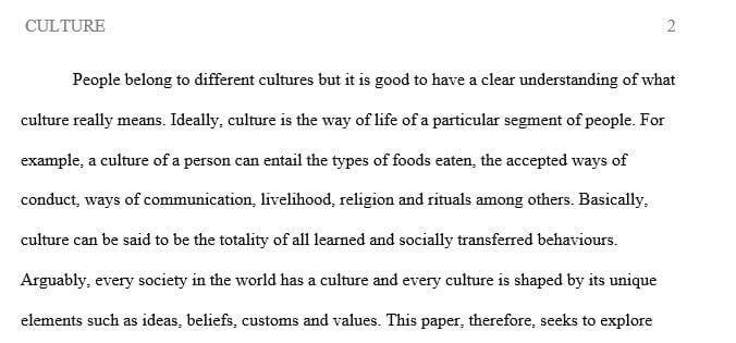 Define what you think “culture” is in one paragraph.