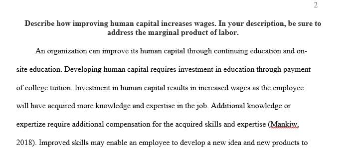 Describe how improving human capital increases wages.