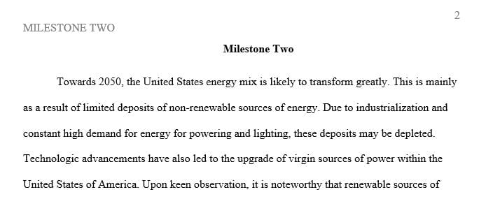 Describe what you think the 2050 U.S. energy mix should be