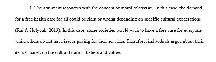 Determine which ethical perspective is primarily reflected in each of the arguments 