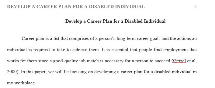 Develop a career plan for a disabled individual