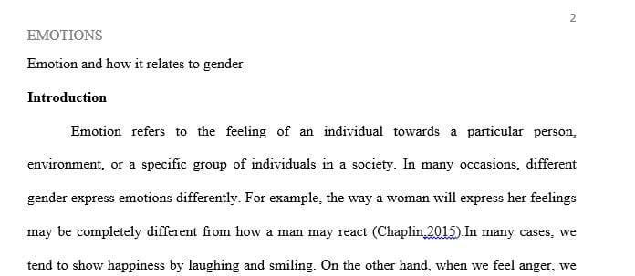 Discuss emotion and how it relates to gender.