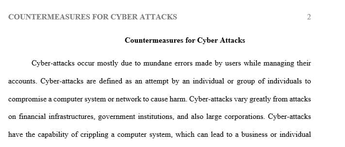 Discuss what type(s) of countermeasures need to be implemented to prevent the cyber attack