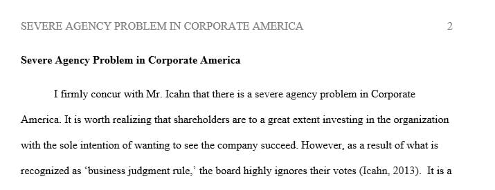 Do you agree with Mr. Icahn that there is a severe agency problem in Corporate America
