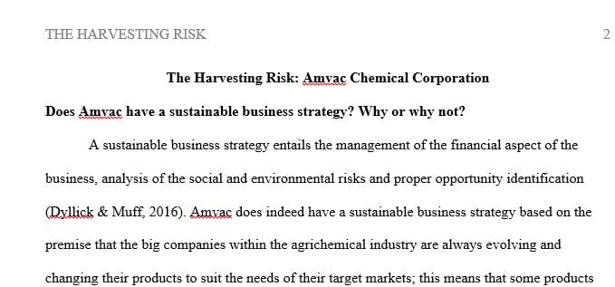 Does Amvac have a sustainable business strategy