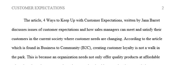Find an article related to customer expectations as it relates to sales/marketing