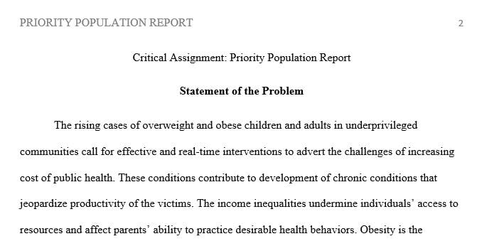 Identify a priority population who are at increased risk of being overweight and obese