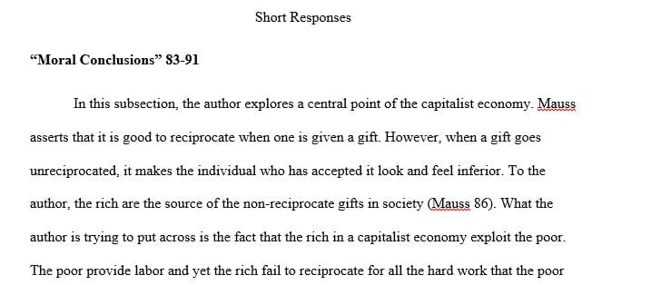 Identify and briefly discuss a major claim or central point from at least two of the three subsections making up Mauss’