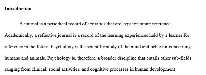 Journal reflecting on your experience in the undergraduate psychology program