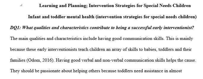 Learning and planning; intervention strategies for special needs children