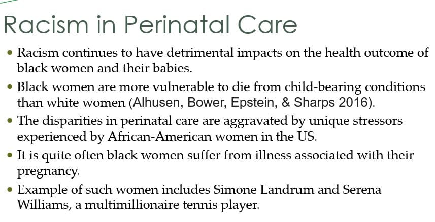 Powerpoint presentation for the topic racism on perinatal care