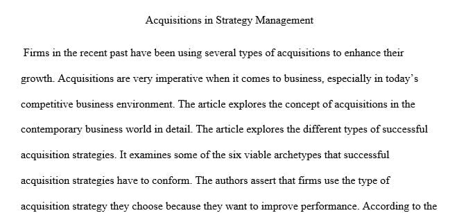 Research a peer-reviewed article about Acquisitions in strategy management