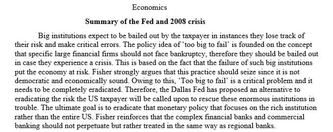 Talk on the Fed and the Crisis of 2008 by the economist Richard Fisher