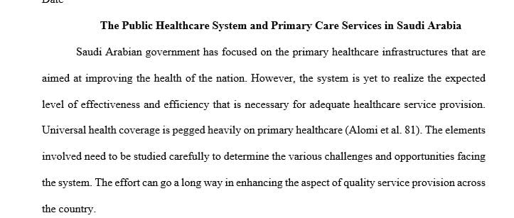 The Public Healthcare System and Primary Care Services in Saudi Arabia