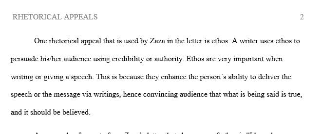 Use a quote from Zaza text to show her use of the appeal.