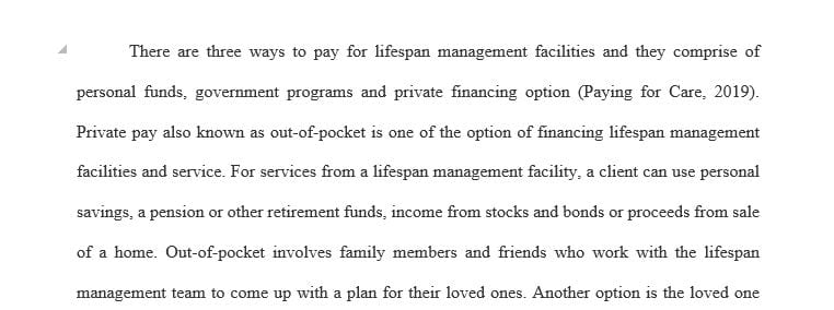 What are some finance options for lifespan management facilities and service