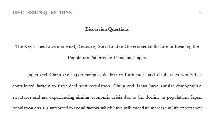 What are the key issues  that are influencing the population patterns for China and Japan