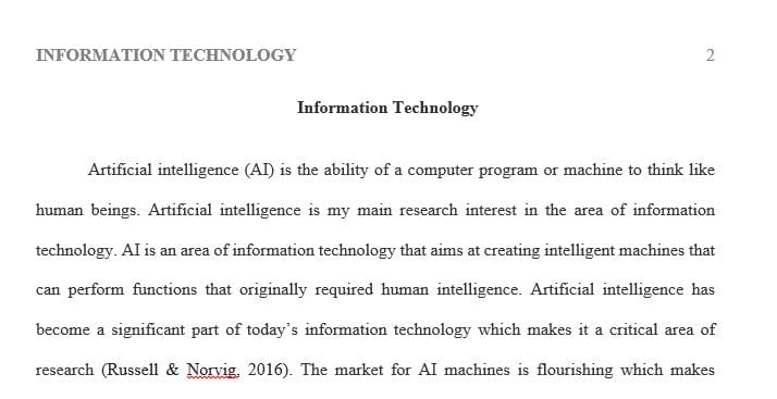 What are your research interests in the area of Information Technology 