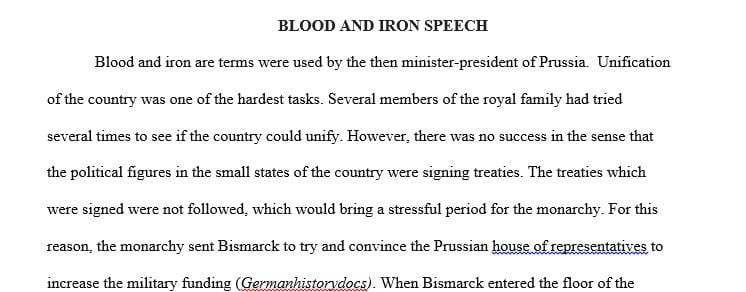 Why did Bismarck believe that blood and iron would be necessary to create Germany