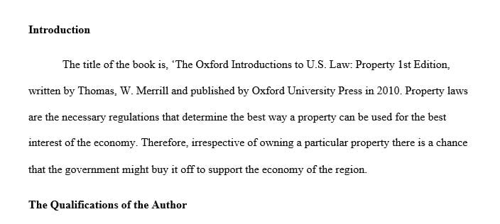 Write a 1300 word book review of The oxford introductions to u.s. law: property 1st edition