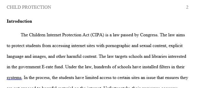 Write a Case study for CIPA (Children Internet protection Act)